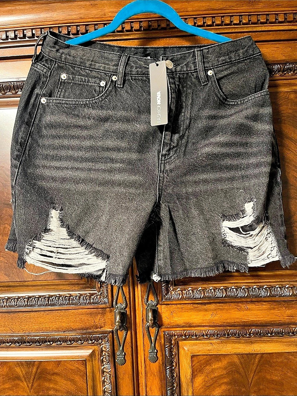 Fashion Nova Distressed Black Jean Shorts NWT